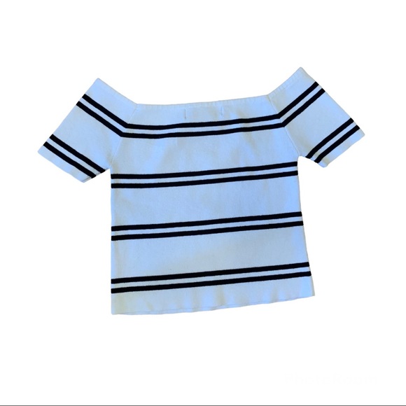 Forever 21 White Striped Off Shoulder Medium Crop Top - Picture 2 of 4